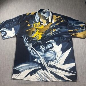 Vintage Dino Shirt Mens 3XL Anime Samurai Haohmaru Short Sleeve Button Manga Y2K